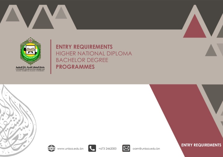 Entry Requirements for Higher National Diploma & Bachelor Degree Programmes at UNISSA