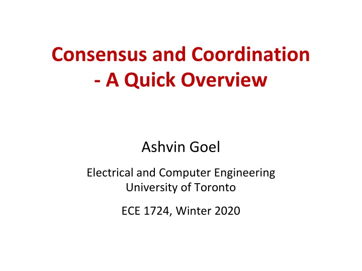 consensus and coordination a quick overview n.w