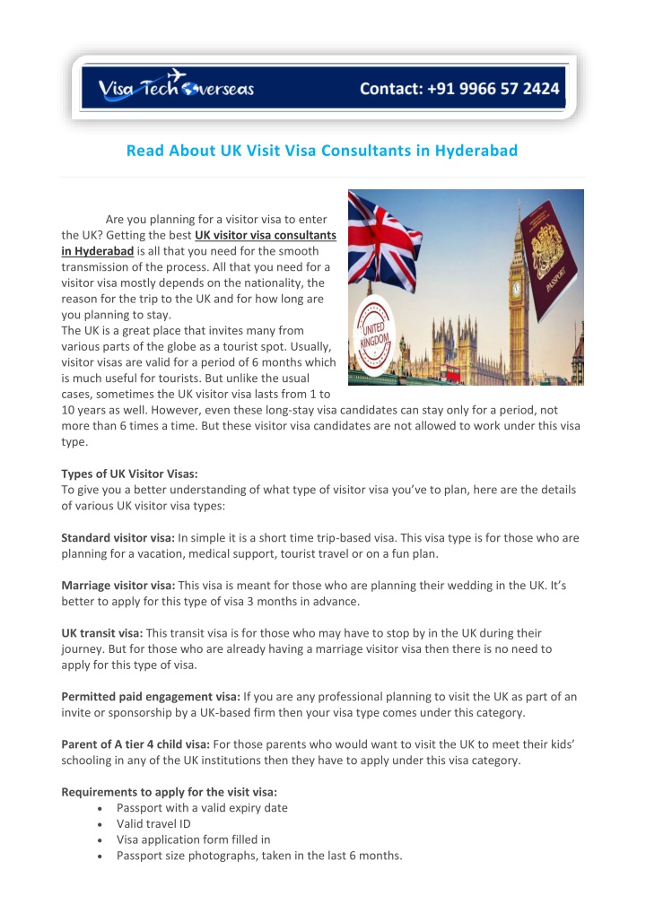 read about uk visit visa consultants in hyderabad n.w