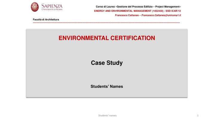 corso di laurea gestione del processo edilizio n.w