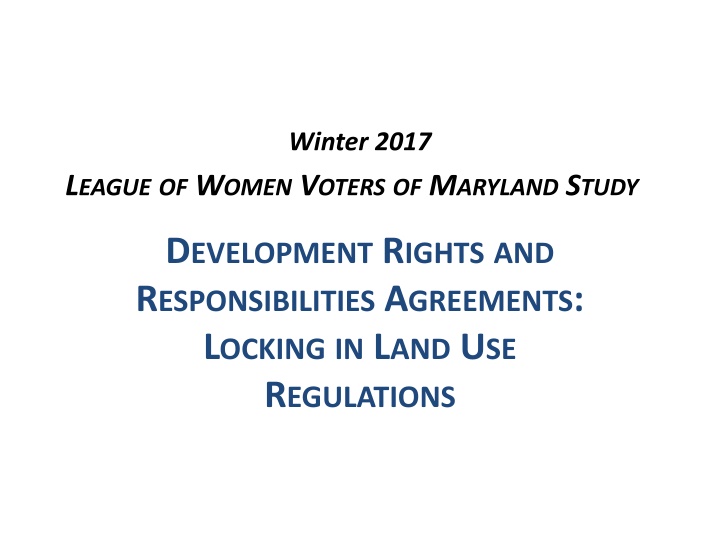 League of Women Voters Study on DRRA Impacts in Maryland