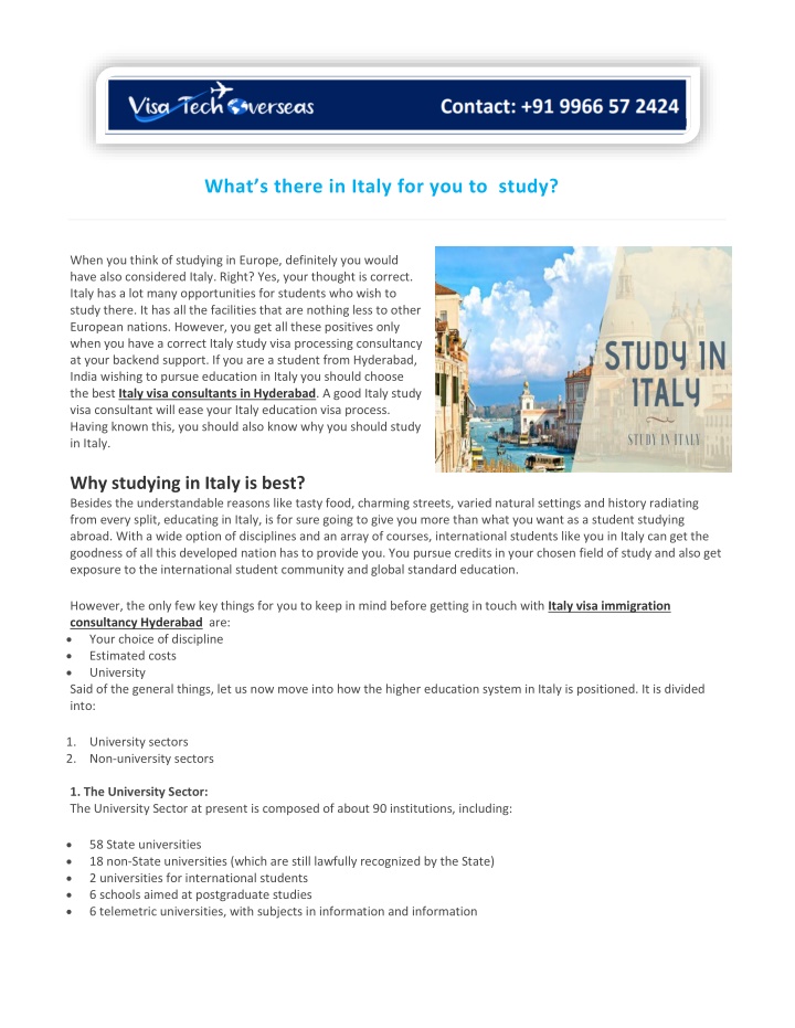 what s there in italy for you to study n.w