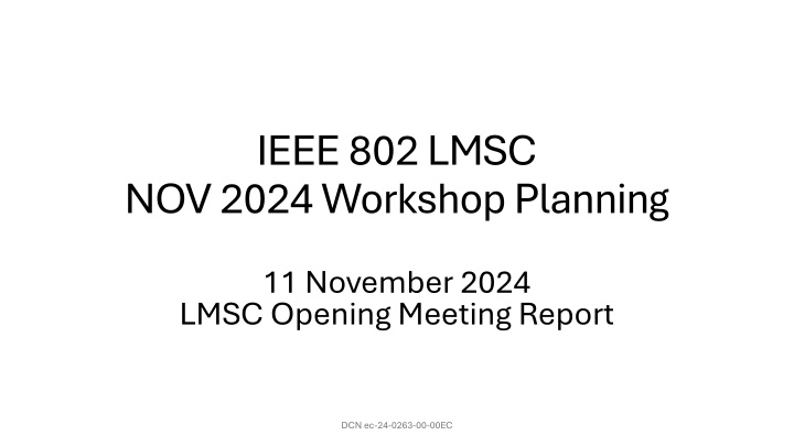 IEEE 802 LMSC Workshop Planning - November 2024