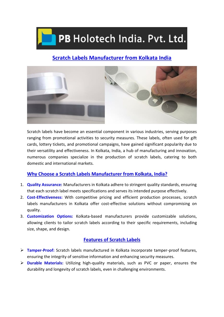 scratch labels manufacturer from kolkata india n.w