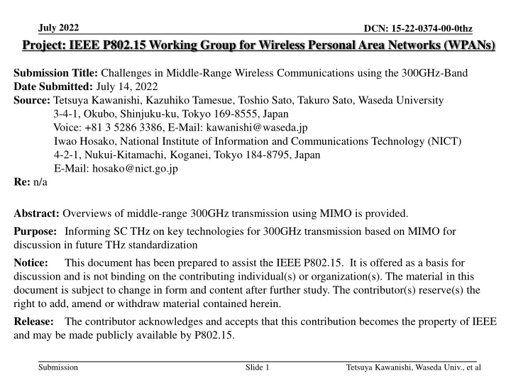 Challenges in Middle-Range Wireless Communications at 300GHz-Band