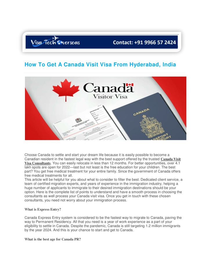 how to get a canada visit visa from hyderabad n.w