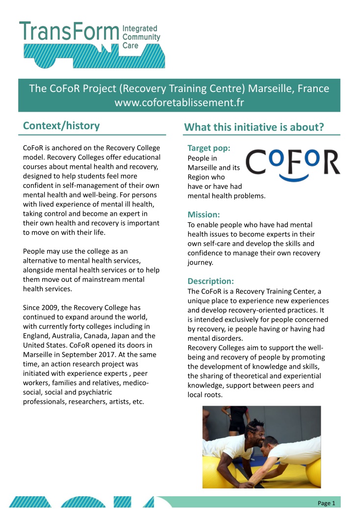 the cofor project recovery training centre n.w