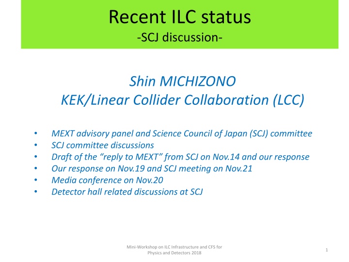 recent ilc status scj discussion n.w