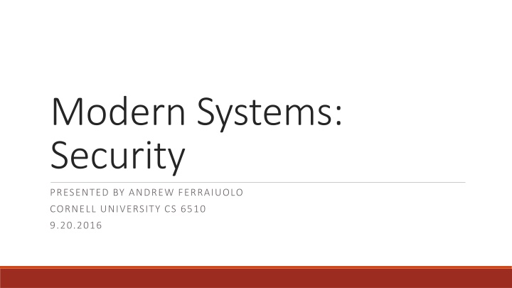 Modern Systems Security Overview