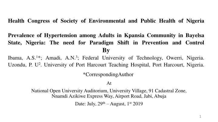 Prevalence of Hypertension Among Adults in Kpansia Community, Bayelsa State: Paradigm Shift in Prevention and Control