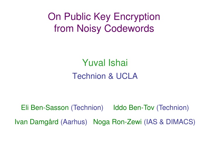 on public key encryption from noisy codewords n.w