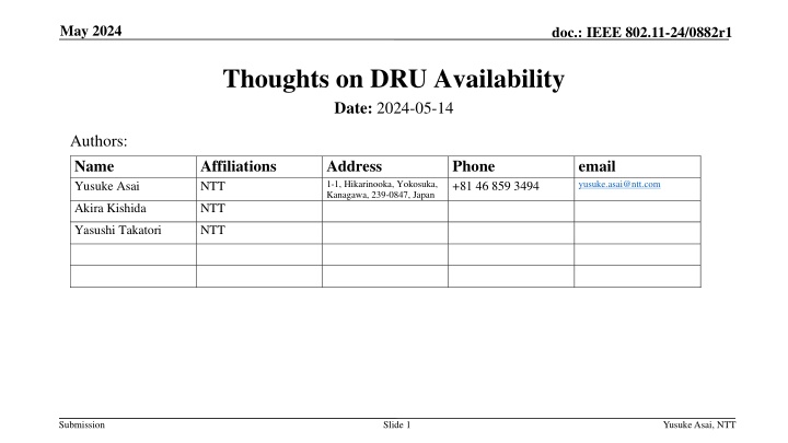 DRU Availability in IEEE 802.11-24: Coexistence and Solutions