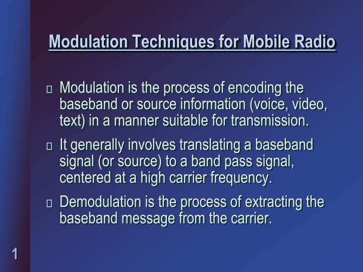 modulation techniques for mobile radio n.w