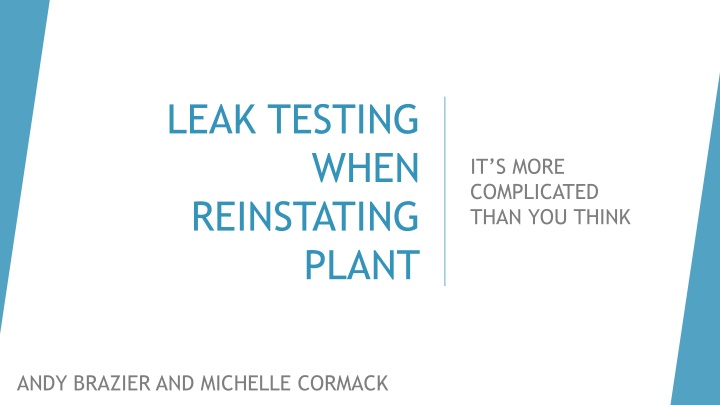 Leak Testing Reinstatement of Plant - Safety Guidelines