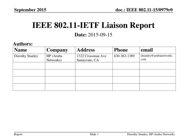 IEEE 802.11 IETF Liaison Report - September 2015