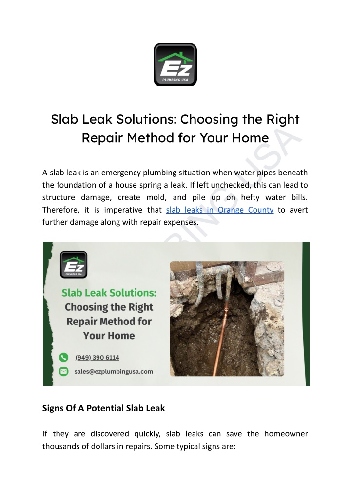 slab leak solutions choosing the right repair n.w