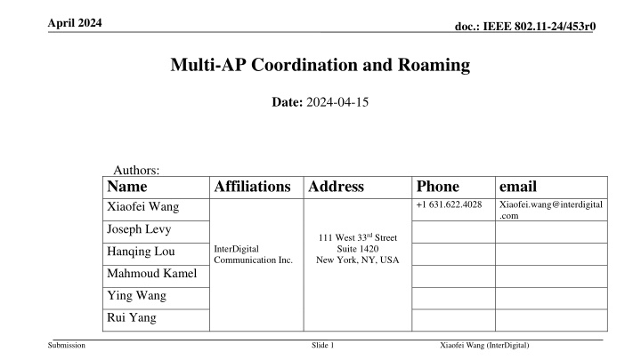 Multi-AP Coordination and Roaming for IEEE 802.11