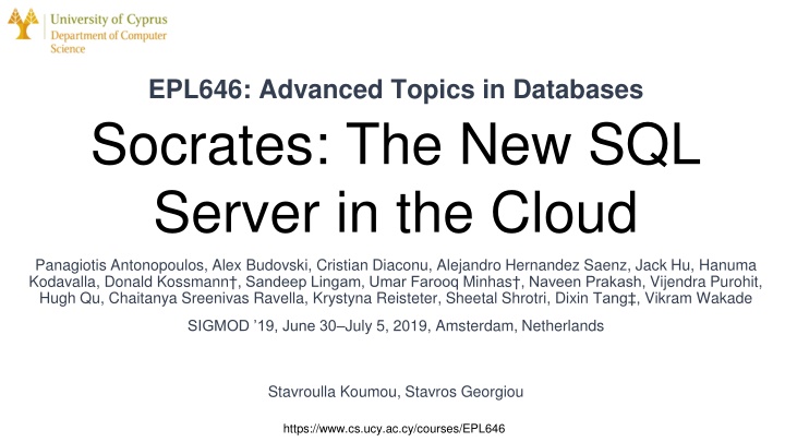 epl646 advanced topics in databases socrates n.w