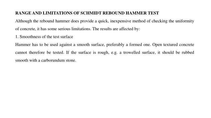 rangeand limitations of schmidt rebound hammer n.w