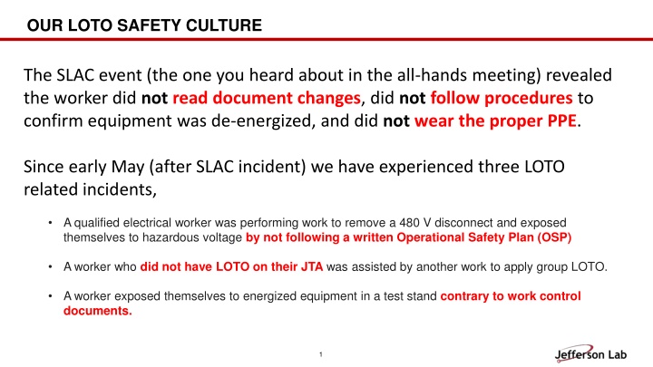 our loto safety culture n.w
