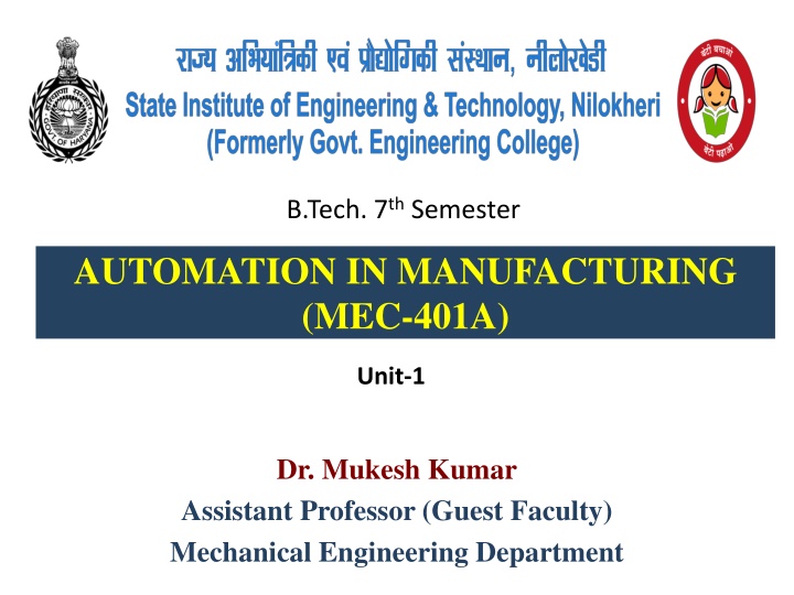 AUTOMATION IN MANUFACTURING  (MEC-401A)
