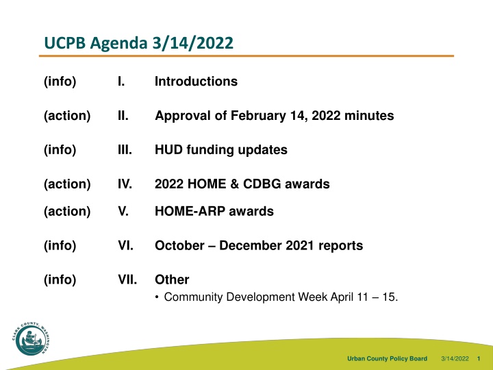 Urban County Policy Board Agenda Highlights