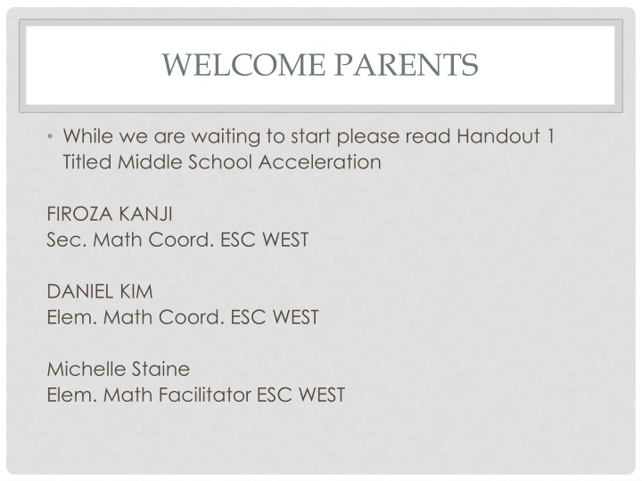 welcome parents n.w