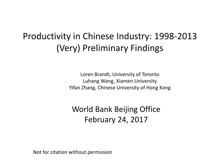 productivity in chinese industry 1998 2013 very n.w