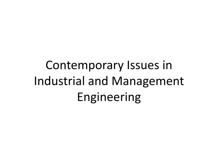 Contemporary Issues in Industrial and Management Engineering