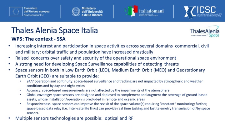 thales thales alenia wp5 the context ssa n.w