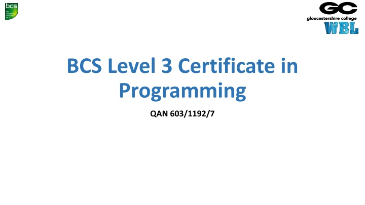 bcs level 3 certificate in programming n.w
