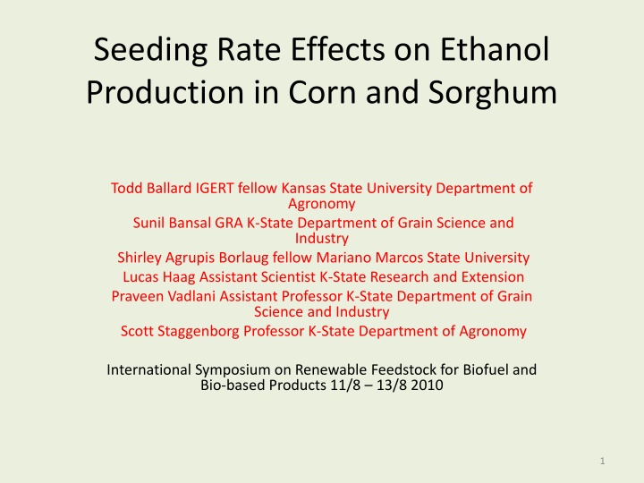 seeding rate effects on ethanol production n.w
