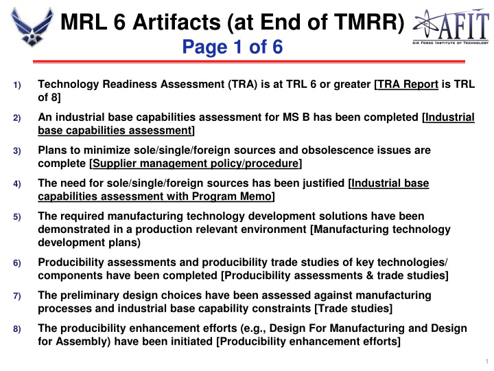 mrl 6 artifacts at end of tmrr page 1 of 6 n.w