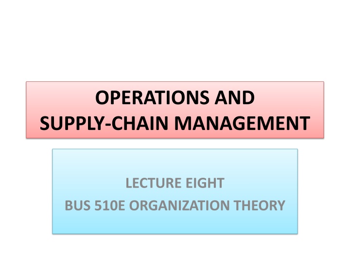 Operations & Supply-Chain Management Lecture: Organization Theory