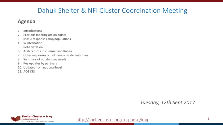 dahuk shelter nfi cluster coordination meeting n.w