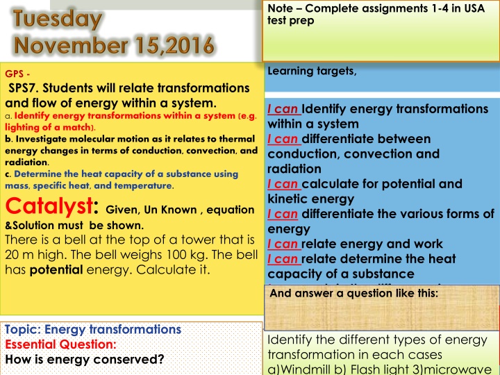 Energy Transformations and Conservation