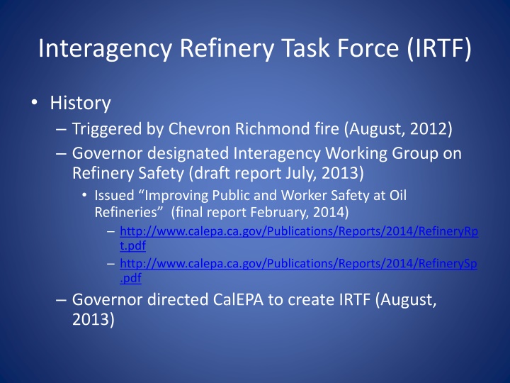 interagency refinery task force irtf n.w