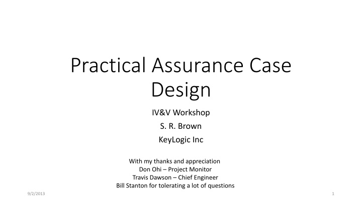 practical assurance case design n.w