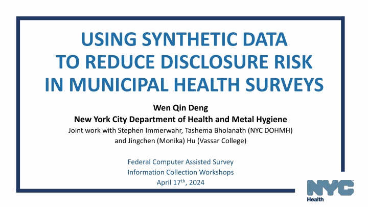 using synthetic data to reduce disclosure risk n.w