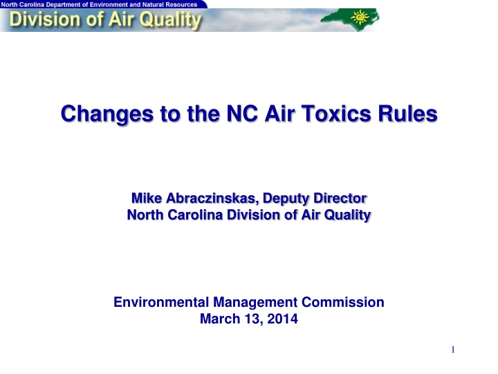 NC Air Toxics Rules Changes Overview