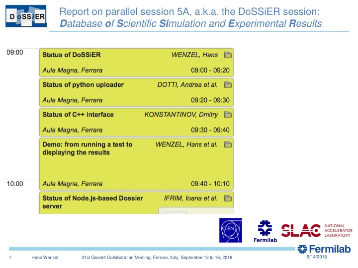 report on parallel session 5a a k a the dossier n.w