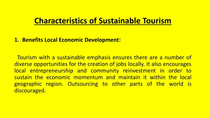 Sustainable Tourism: Key Characteristics for Local Development