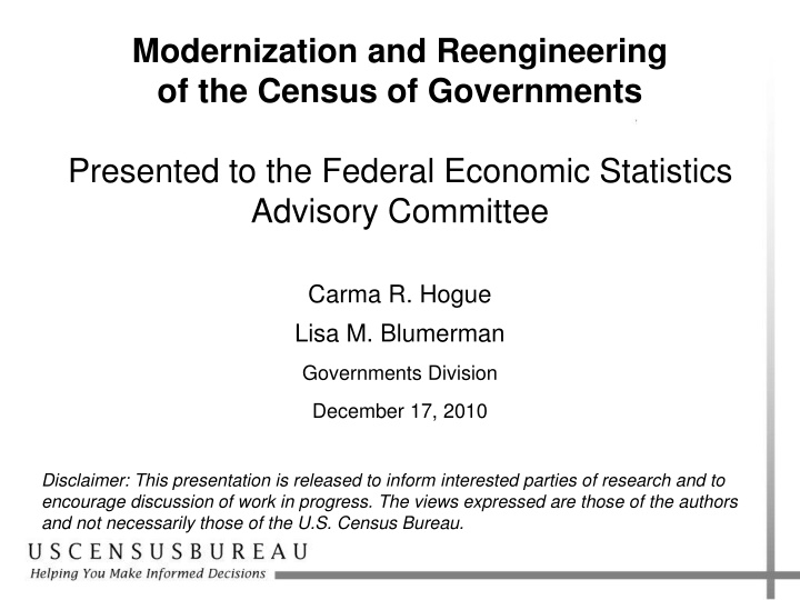 modernization and reengineering of the census n.w