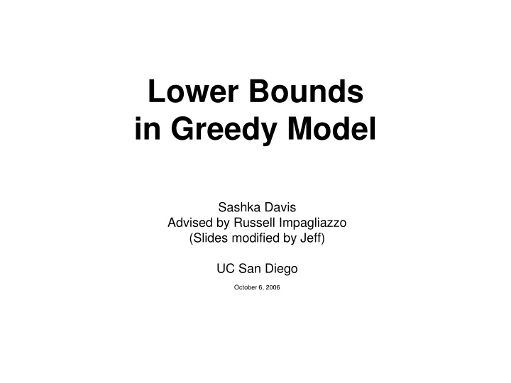lower bounds in greedy model n.w