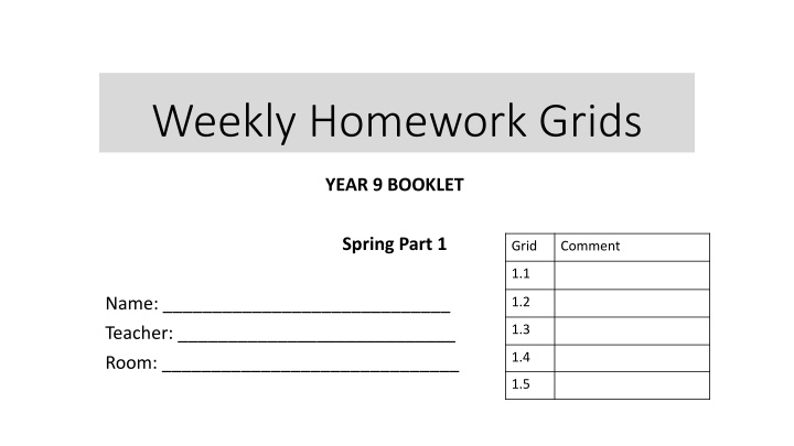 weekly homework grids n.w