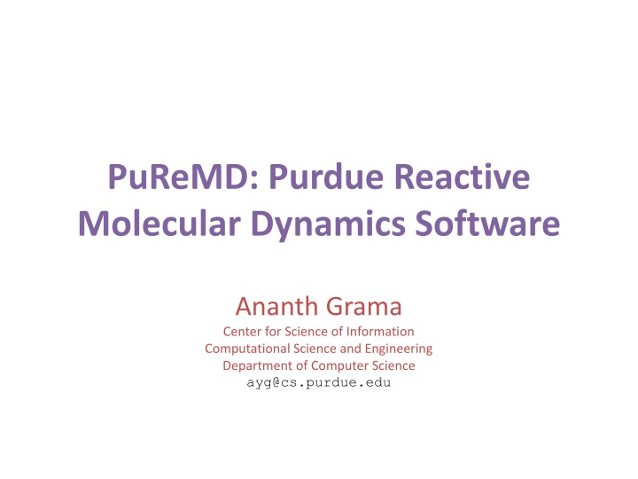 puremd purdue reactive molecular dynamics software n.w