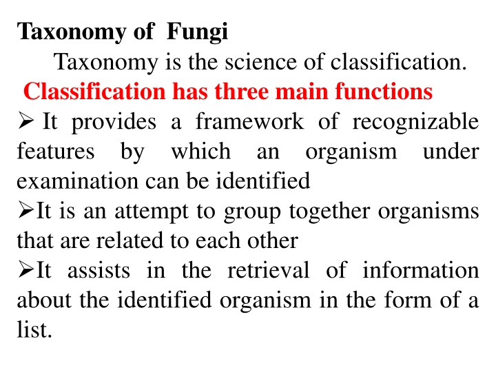 taxonomy of fungi taxonomy is the science n.w