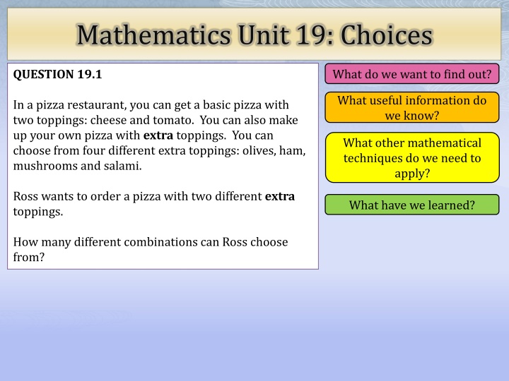 mathematics unit 19 choices n.w