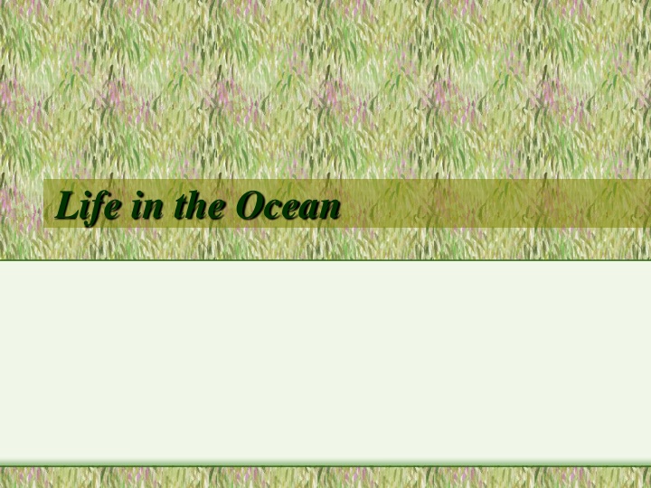 life in the ocean n.w