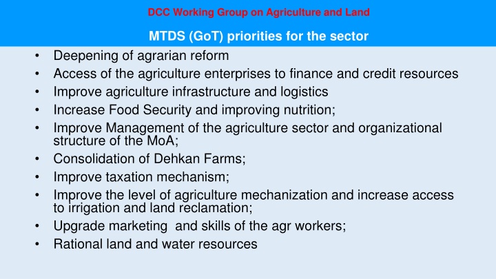dcc working group on agriculture and land n.w